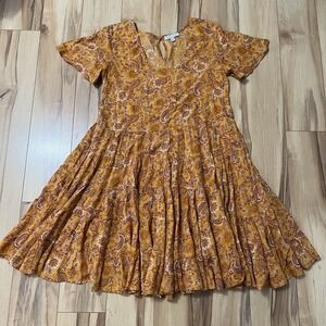 Patrons of Peace Anthropologie Tiered Orange Paisley Peasant Boho Sz S Festival